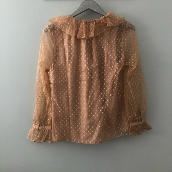 J. Crew Ruffleneck Top in Clip Dot Blouse in Bronzed Clay NEW - Picture 6 of 10